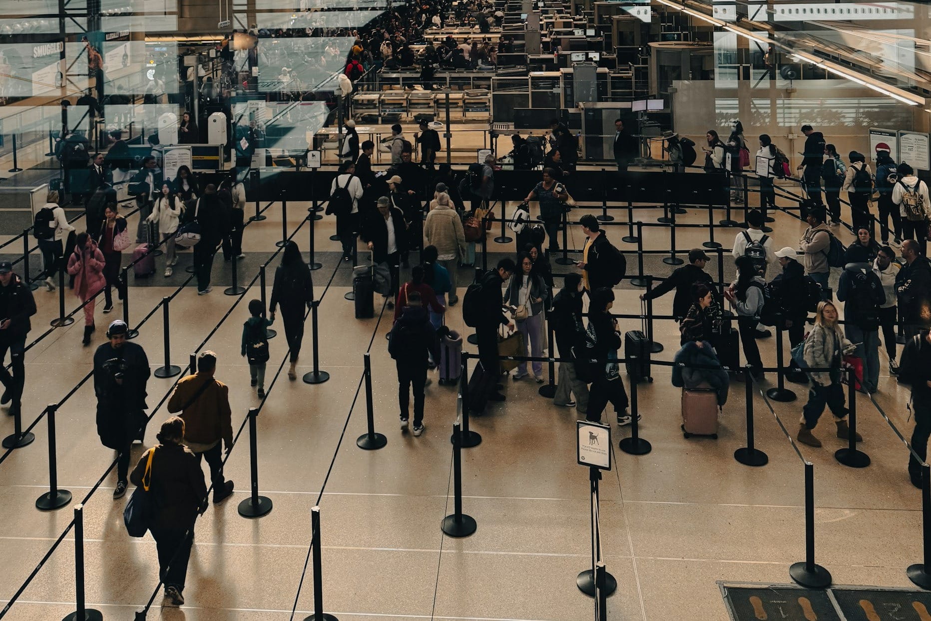 A large group of people walking around a building